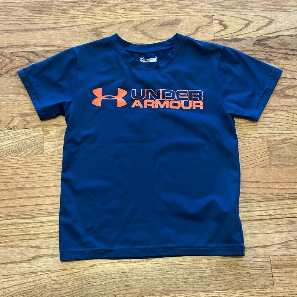 Under Armour Navy Blue Tee with Orange Logo - 6